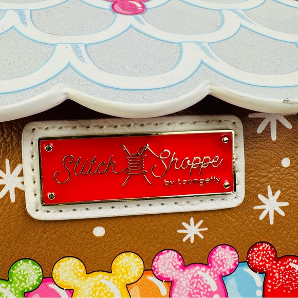Loungefly Stitch Shoppe Disney Minnie Mouse Gingerbread House Crossbody Bag - Picture 6 of 11